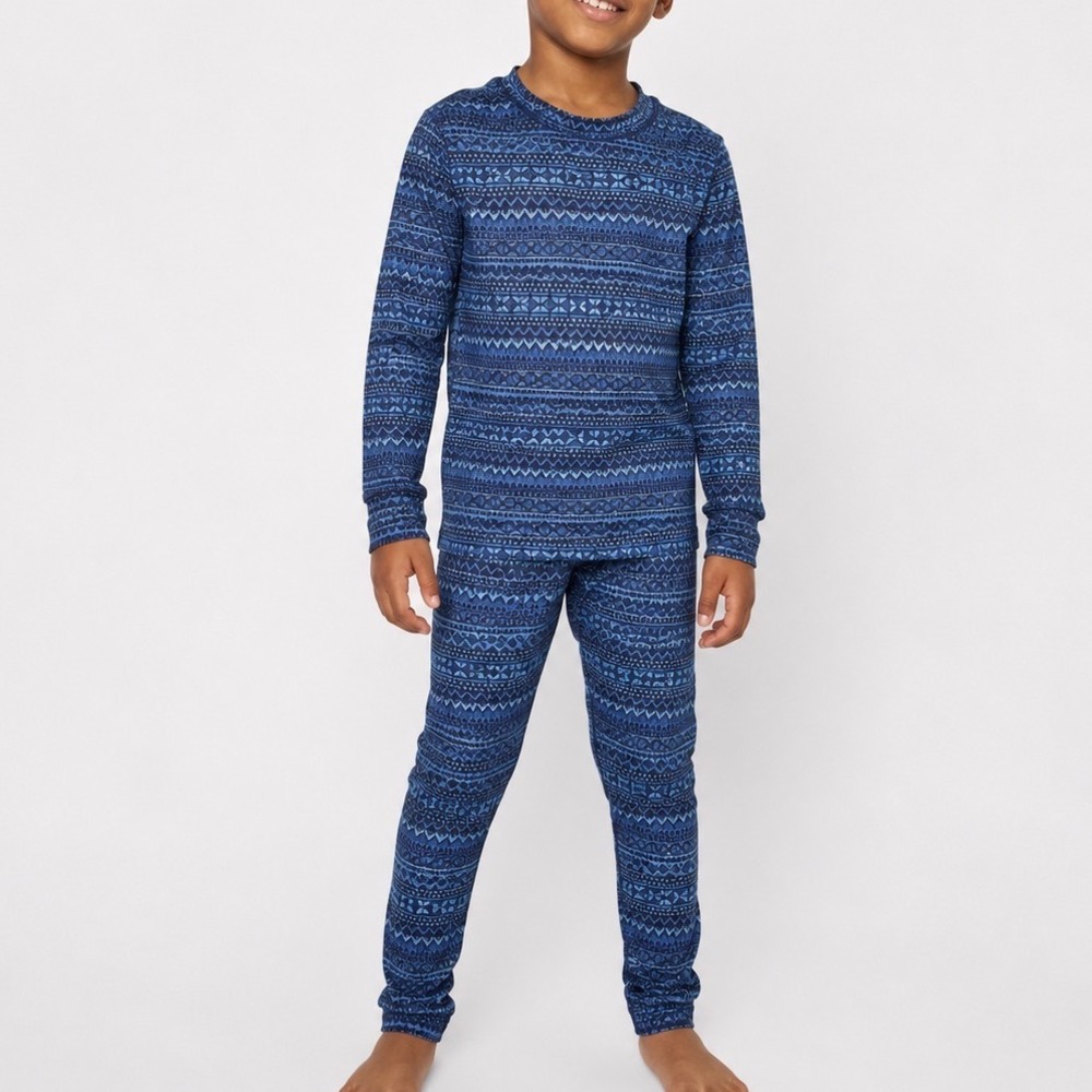 REI Co-op Kids Blue Geometric Base Layer Set Thermal Top Leggings Size M 10-12